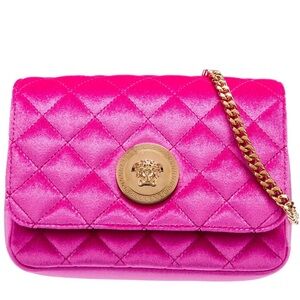Versace Fuchsia Quilted Crossbody Bag with Gold Chain